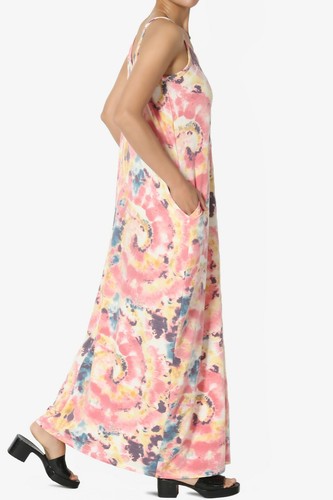 TheMogan S~3X Tie Dye Soft French Terry V Neck Sun Cami Long Maxi Dress w Pocket - Picture 21 of 27