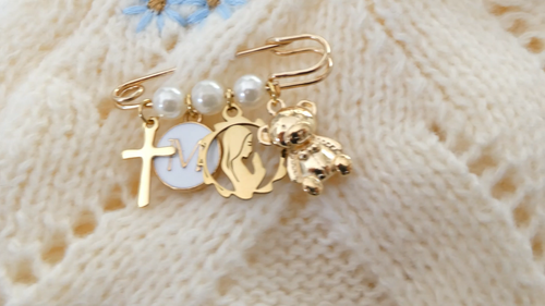 Baby Boy Girl Baptism Keepsake Pin, Custom Letter, Christening Gift Godmother - Video 1 of 1