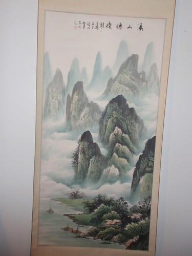 Antikes chinesisches Rollgemälde 壬午年1942 oder 2002 溪山僊境 signiert周爭煇/Siegelmarke #HHP22 - Bild 5 von 12