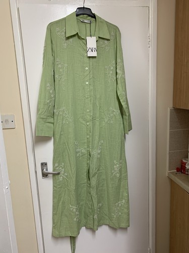 ZARA GREEN MIDI FLORAL EMBROIDERY BEADED DRESS SIZE L 2731/242 BNWT - Picture 7 of 17