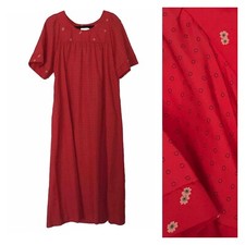 Vintage 60s 70s Hawaiian Dress Medium Red Floral Caftan Kaftan Pin Up Hippie