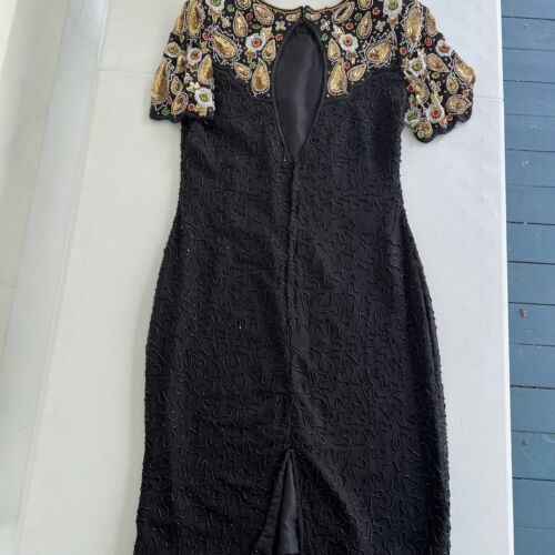Vintage Beaded Black Silk Dress Swee Lo Keyhole Back Cocktail Evening - Picture 2 of 10