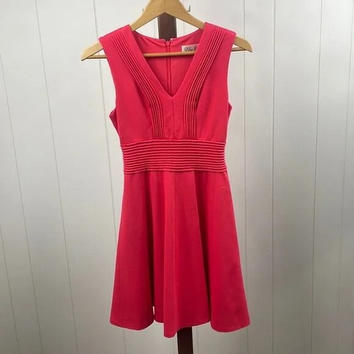 Eliza J Pintuck Fit & Flare Coral Dress Women's Size 2 - Picture 2 of 4