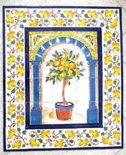 30" x 36" Hand painted Ceramic tile art panel Lemon Tree mural MOSAIC Backsplash