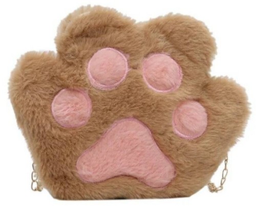 Faux Fur Cat Paw Purse Fluffy kawaii bag cross body chain zipper pocket kitten - Picture 12 of 12