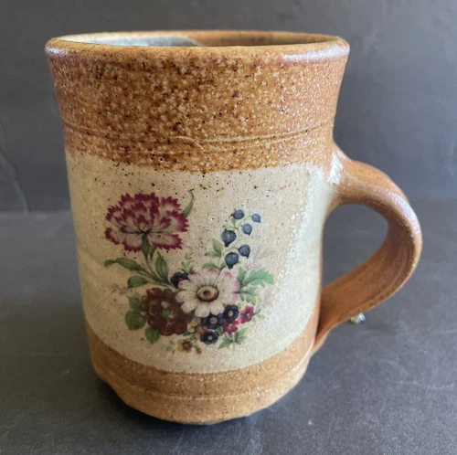 Vtg Small Monroe Pottery Mug Floral Flower Salt Works Maine Asters