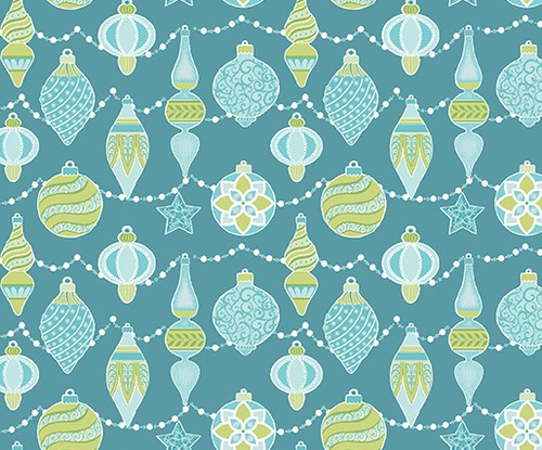 By 1/2 Yard Amanda Murphy Sparkle ~ Ornaments Aqua ~ Benartex Christmas Fabric - Picture 1 of 2