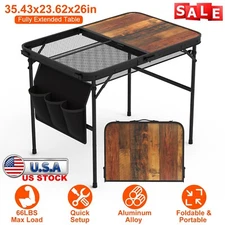 Folding Grill Table Portable Camping Table Height Adjustable with Side Pockets