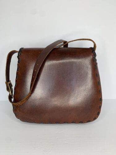 Handarbeit Vintage braun Leder Schultertasche Umhängetasche Handtasche geflochten Vintage - Bild 5 von 12