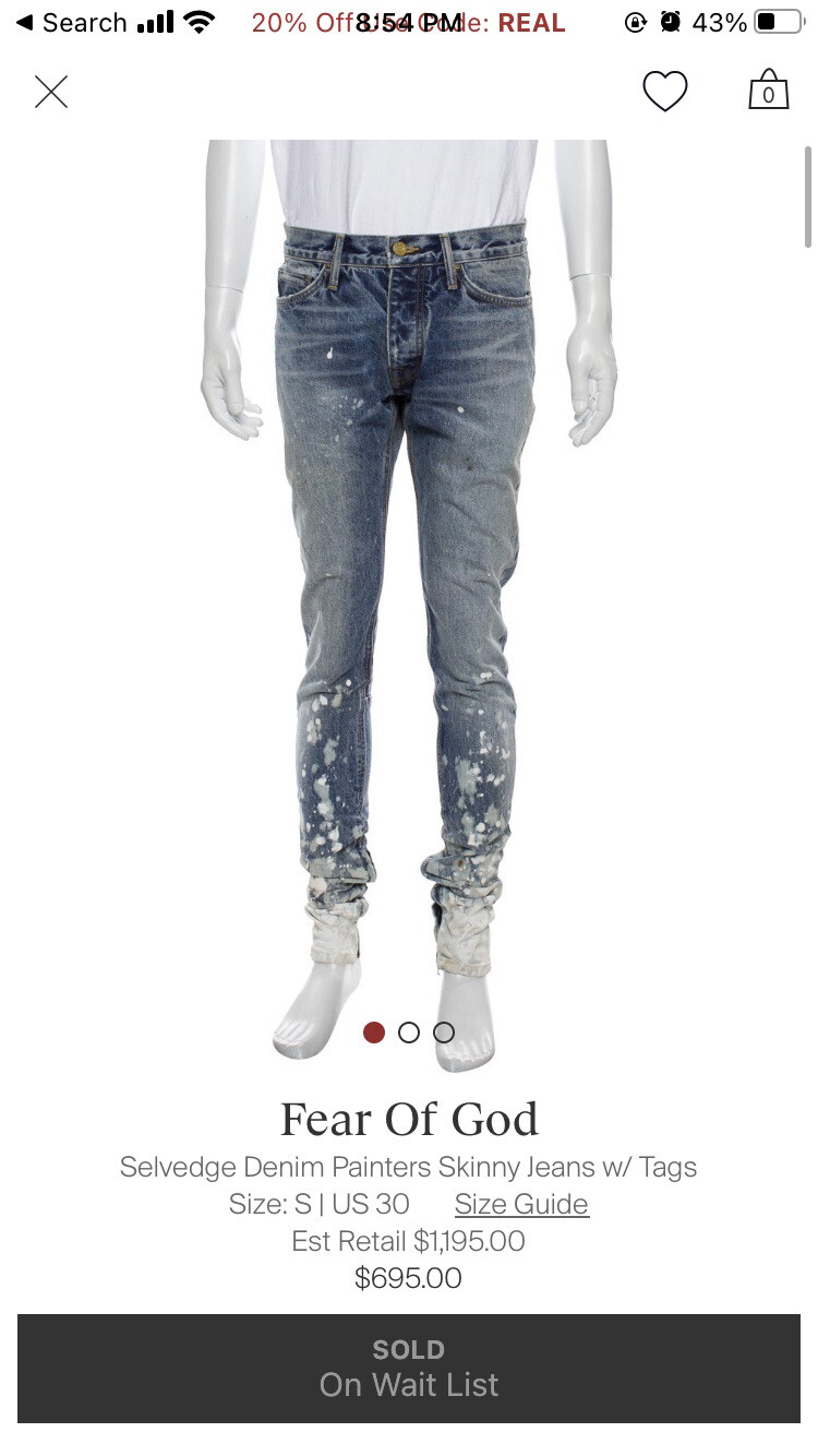 fear of god painter denim fifth season selvedge SZ 30/32 8/10 Condition