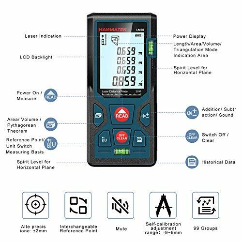 Metro Laser da 50m, Misuratore Distanza Laser in M/In/Ft, Memorizza 99 Set di - Foto 8 di 8