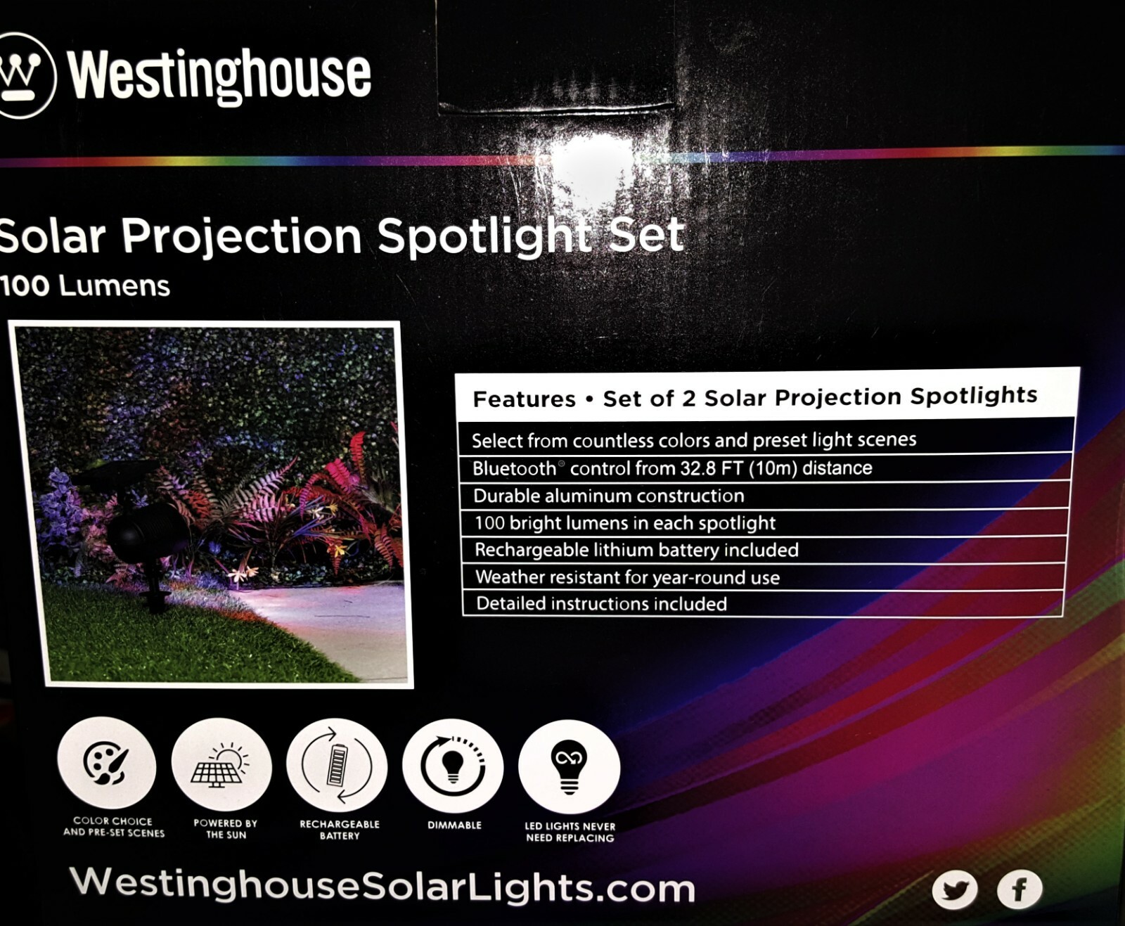 Westinghouse Bluetooth Solar Powered Spot Light 2 Pack Set 100 Lumens