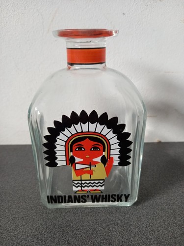 Très rare Vintage Carafe Whisky INDIANS' WHISKY VERRE HAUTEUR 16 CM - Imagen 1 de 9