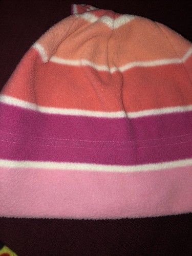 Girl’s Old Navy Fleece Large/XL Bright Pink & Orange Striped Hat With Bow/Tassel - Picture 13 of 19