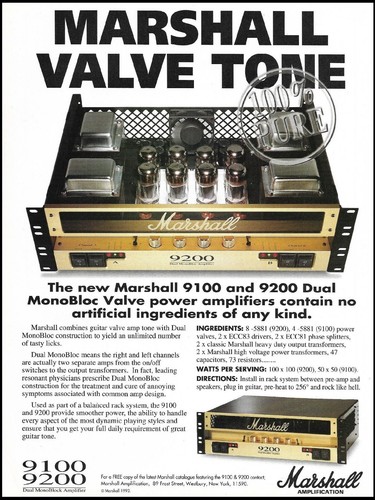 1993 Marshall 9200 Dual MonoBloc Valve guitar amplifier advertisement amp ad
