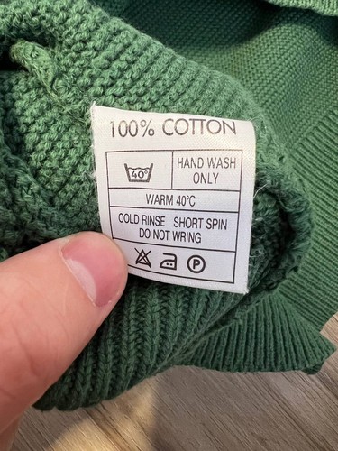 Burberrys Sweater Vintage Mens Size 42 Green Embroidered Logo Retro Pure Cotton - Picture 7 of 12