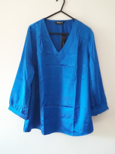 Allegra K Top Womens Size Large Blue Satin Party Evening V Neck New Tag - Picture 2 of 16