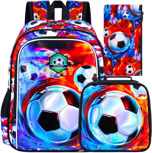 16" Soccer Backpack for Boy, 3Pcs Football School Backpacks with Lunch Box, Kids - Picture 8 of 12