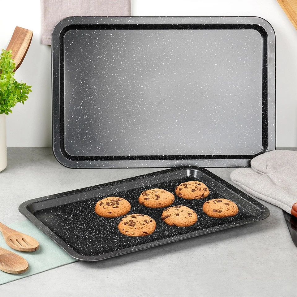 Backblech Granit 38x26,5/43x29 cm 2er Set Ofenblech Antihaft Backofen - Bild 2 von 4