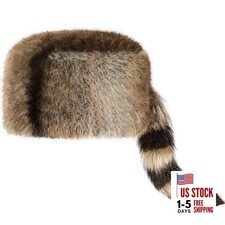 Raccoon Hat with Tail for Women Men Faux Fur Coonskin Large Dark Color Classic