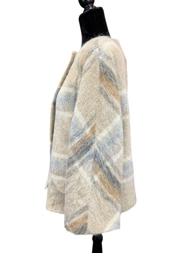 Talbots Plaid Wool Alpaca Mohair Blend Jacket Coat Beige Gray Size Medium - Picture 5 of 12