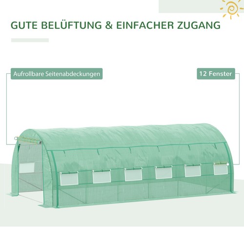 Outsunny Foliengewächshaus Polytunnel 6 x 3 x 2 m Abdeckungen aufrollbar Grün - Bild 6 von 10