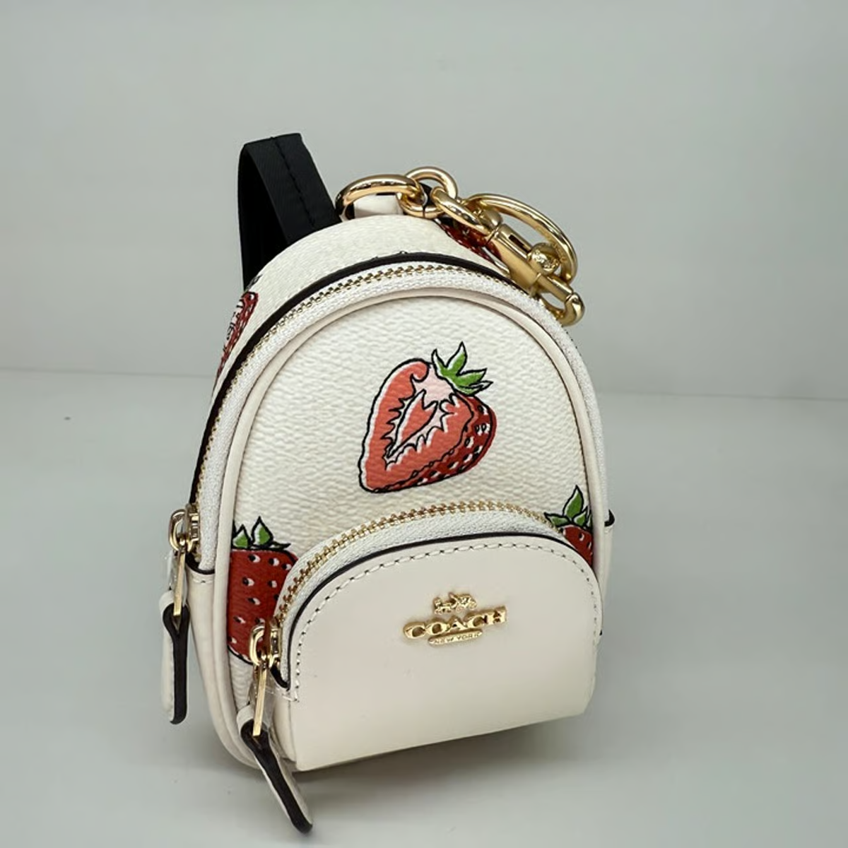日本未入荷 Coach Mini Court Backpack Bag Charm フルーツ柄 Coach Mini Court Backpack Bag Charm With Strawberry Print