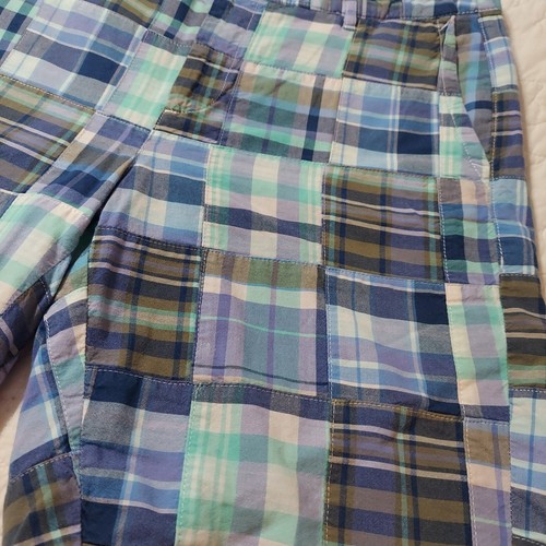 Bermuda Shorts by LL Bean Features: Mid Rise Blue Green and Cream Color Plaid - Picture 2 of 4
