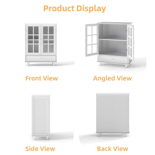 Curio Vitrine aus Holz mit Doppelglastüren, Schublade und verstellbarem Einlegeboden - Bild 14 von 16