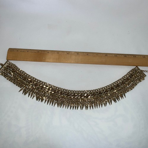 Zara Gold Toned Spike Choker Necklace Collar Heavy Statement Boho Goth - Picture 10 of 10