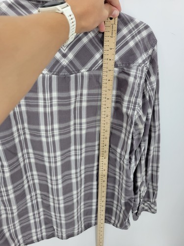 Empyre Shirt Mens Large Gray Plaid Long Sleeve Snap Up Western 90s Y2K - Picture 9 of 10