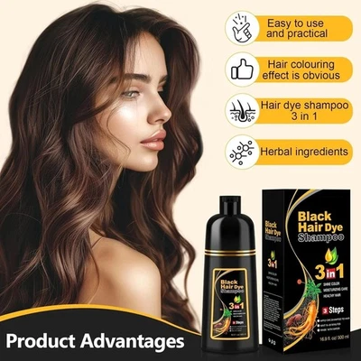 MEIDU Black Hair Dye Shampoo for Men&Women, Colour Shampoo for Gray Hair,Semi-Permanen