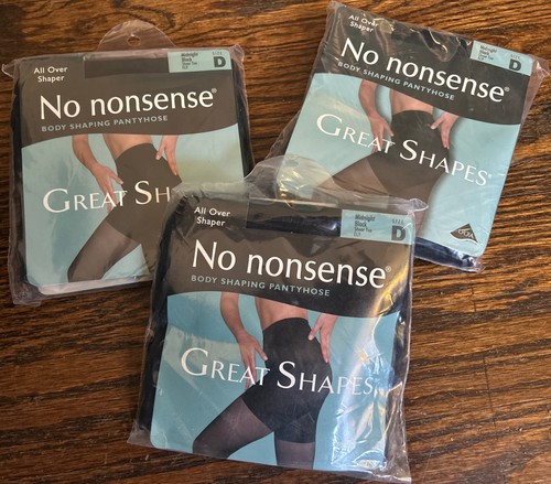 No Nonsense Great Shapes Pantyhose MIDNIGHT BLACK Sheer Toe EL9 Pantyhose Sz D 3