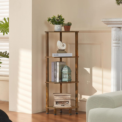 4-Tier Corner Shelf with Sturdy 5-Leg Base, Wooden Corner Bookshelf for Small Sp