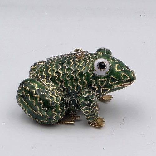 Enameled Brass Frog Ornament Cloisonne Style 2.75" - Picture 4 of 9