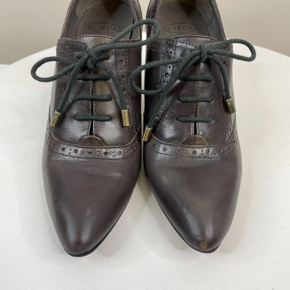 Zapatos de encaje vintage Joan & David para mujer Oxford con tacón de gatito talla 6 gris Steampunk Foto 4 de 4