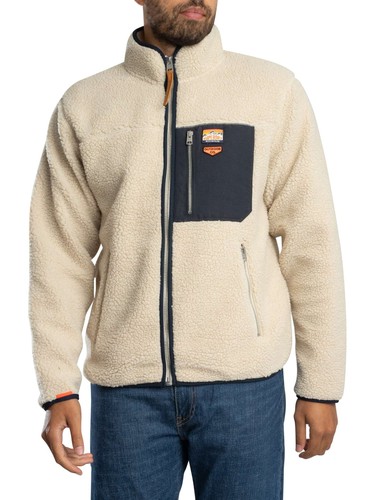 Superdry Herren Fleecejacke Reißverschluss Retro Vintage, Beige - Bild 2 von 7