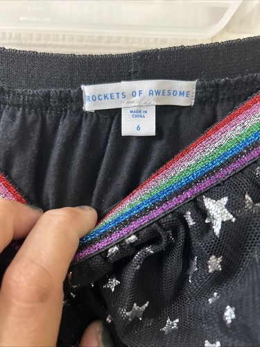 Rockets Of Awesome Girls Black Skater Skirt With Silver Stars Tulle Size 6 - Picture 4 of 5