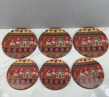 6 Vintage Metal Stove Burner Covers 80-90’s Colorful Folk Art Cottagecore Quilt