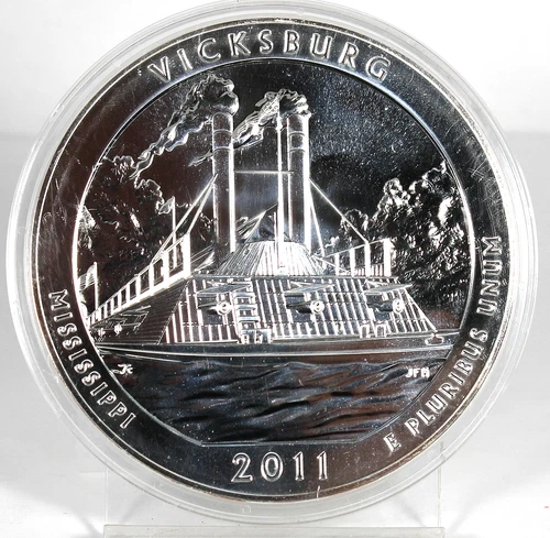 2011 5 oz Silver ATB Vicksburg, MS Coin .999 Silver w/ Capsule !!