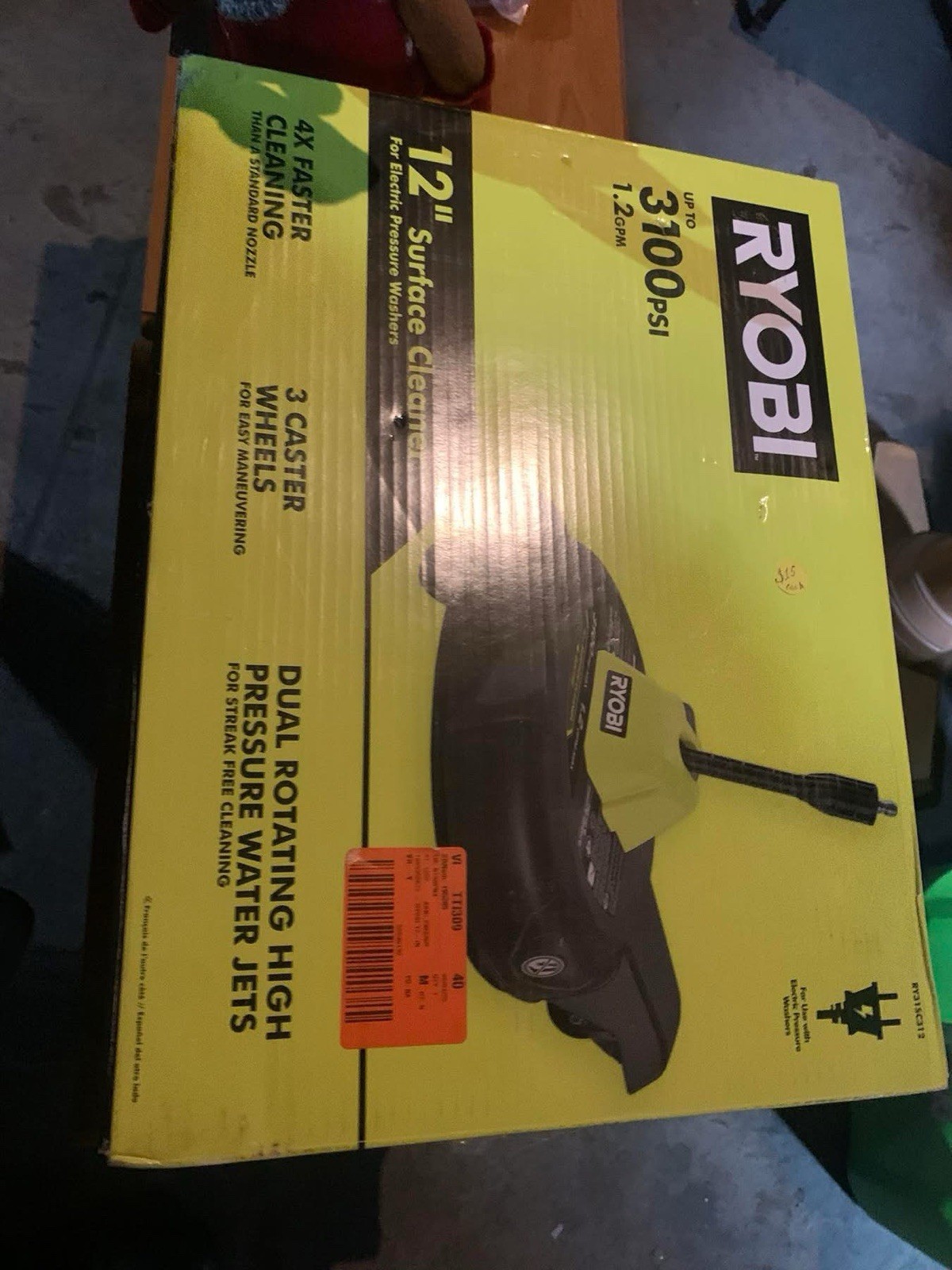 NEW! RYOBI  12' 3100 PSI Electric Pressure Washer Surface Cleaner attachment