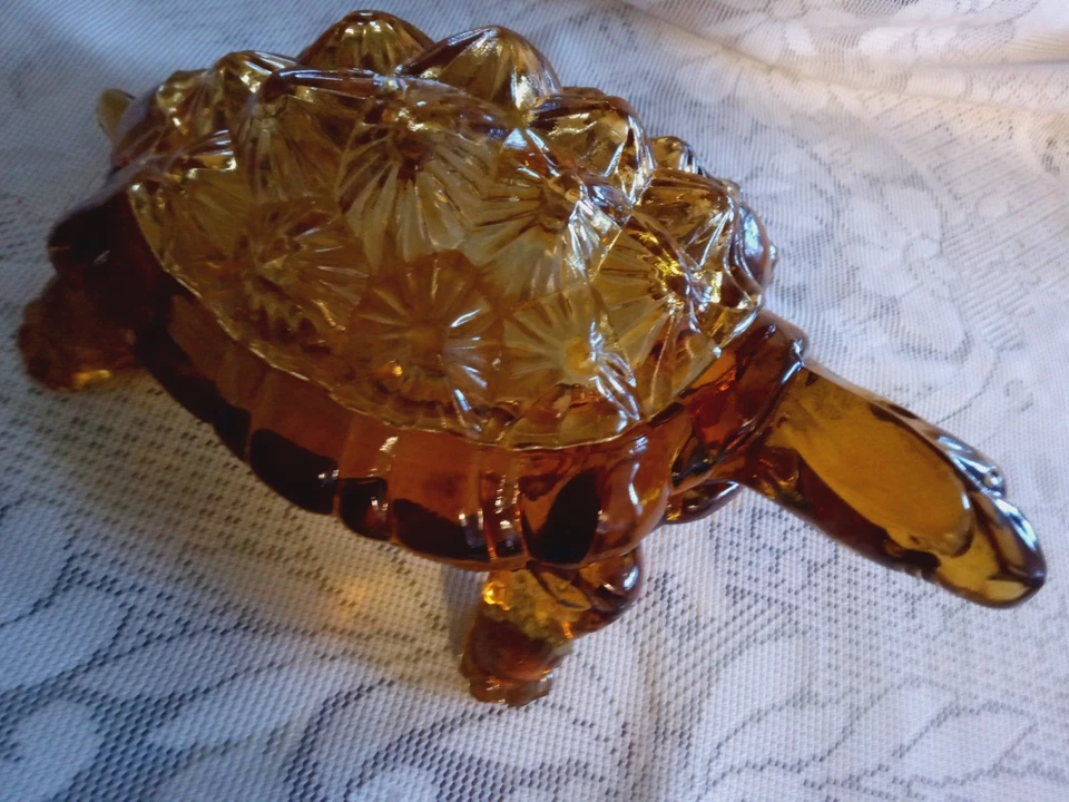 Original Vintage Amber Large Lidded Turtle / Tortoise Centerpiece / Figurine 40s - image 3 of 4