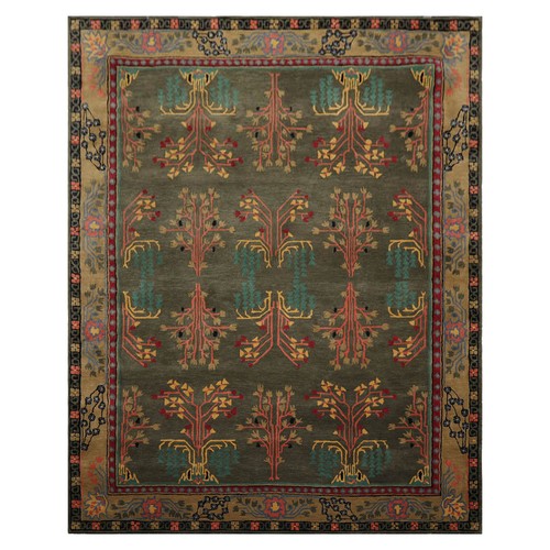 8x10 Gray/Green Donegal Branches Hand Tufted Wool Arts & Crafts Area Rug - Picture 2 of 8