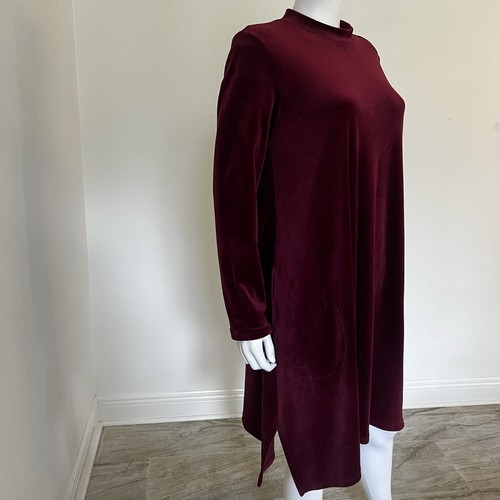 Pure J. Jill M Stretch Velvet Dipped HemTunic Dress Bordeaux Pockets NEW - Picture 7 of 9
