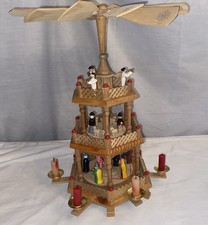 Vintage Wood Christmas Windmill Carousel Pyramid 3 Tier Complete Nativity German