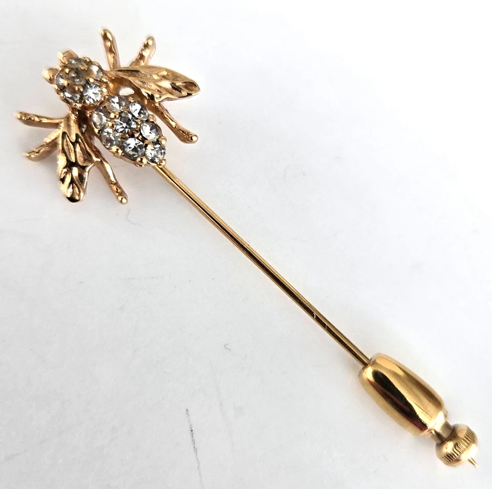 Vintage Panetta Bee Clear Rhinestone Gold Tone Stick Pin 2-5/8" - Image 2 of 4
