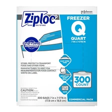 Ziploc Double Zipper Freezer Bags 1qt 2.7mil 7 x 7 3/4 Clear w/Label 300/Carton