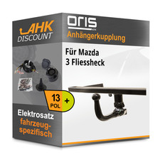 Für Mazda 3 Fliessheck 13- ORIS Anhängerkupplung abnehmbar + 13polig E-Satz AHZV