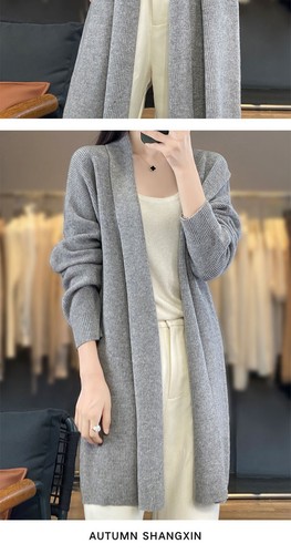 New Pure Wool Knitted Cardigan Long-sleeved Women's Loose Warm Long Coat Sweater - Bild 16 von 22