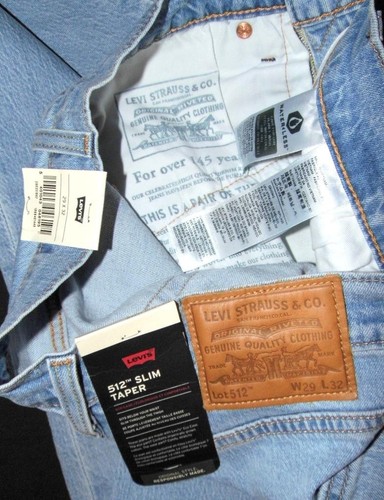 LEVI'S - Men's NEW Premium 512 Slim Tapered Fit Jeans 29"W x 32"L Light Blue - Picture 7 of 7